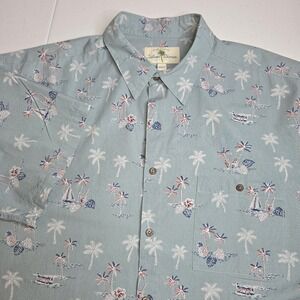 ISLAND SHORES Men's XL Green Red White Blue Palm Trees Short Sleeve Shirt -1449